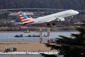 An American Eagle flight takes off from Reagan National Airport