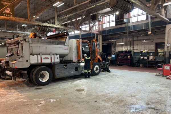 a snow plow in a warehouse