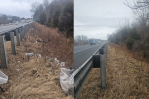 Bags of litter along I 95 in Maryland