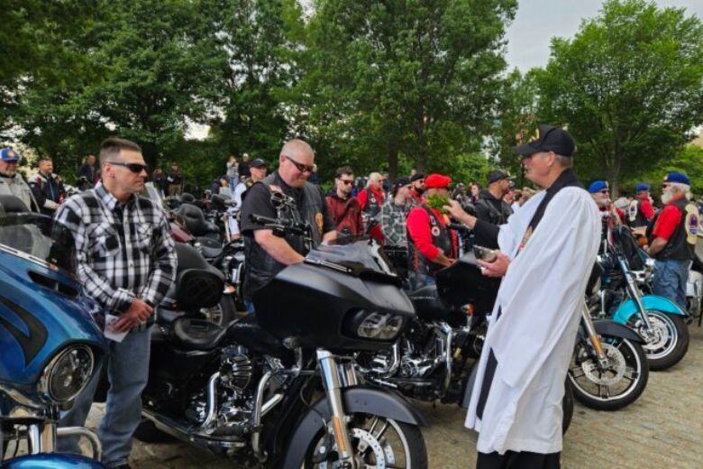 "Rolling to Remember" riders participate in "Blessing of the Bikes" ceremony