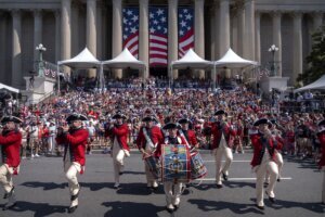 U.S. Army Old Guard Fife and Drum Corps perform during Fourth of July festivities at the National Archives
