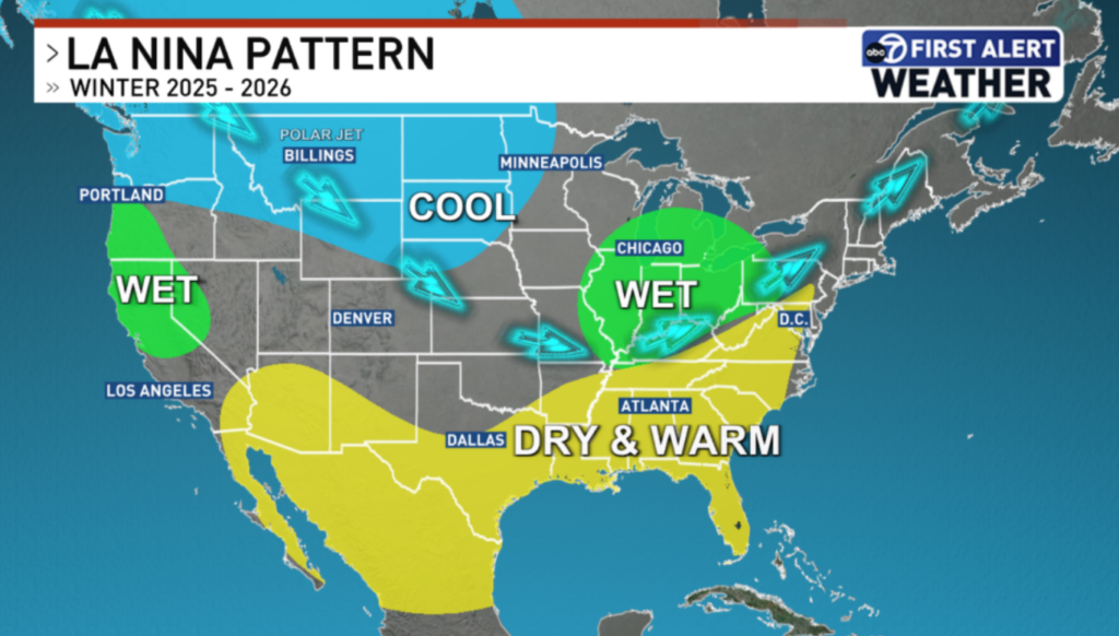 a graphic of a map of the U.S. with weather pattern trends