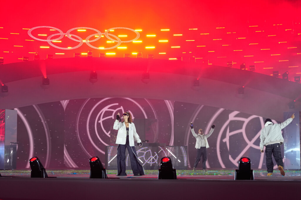 Major Lazer performs during the closing ceremony of the 2026 Winter Olympics, in Verona, Italy, Sunday, Feb. 22, 2026. (AP Photo/Natacha Pisarenko)