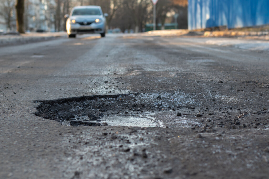 A pothole on the road