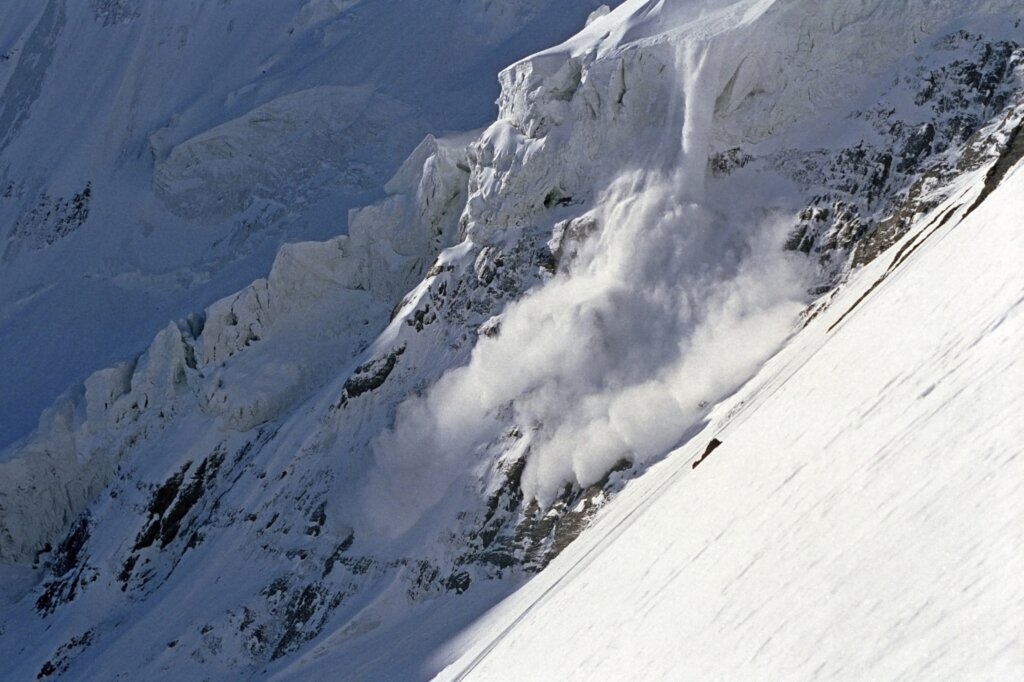 Avalanche on a mountain, Khan Tengri, Tien Shan Mountains, Kazakhstan Kyrgyzstan