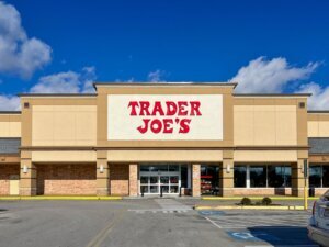 Trader Joe's store with a large red sign on the front