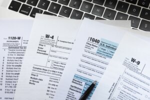 US Tax Forms And Financial Documents On Desk