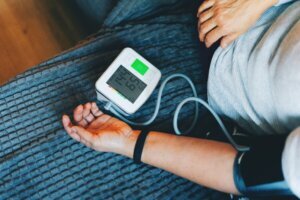Woman checking blood pressure