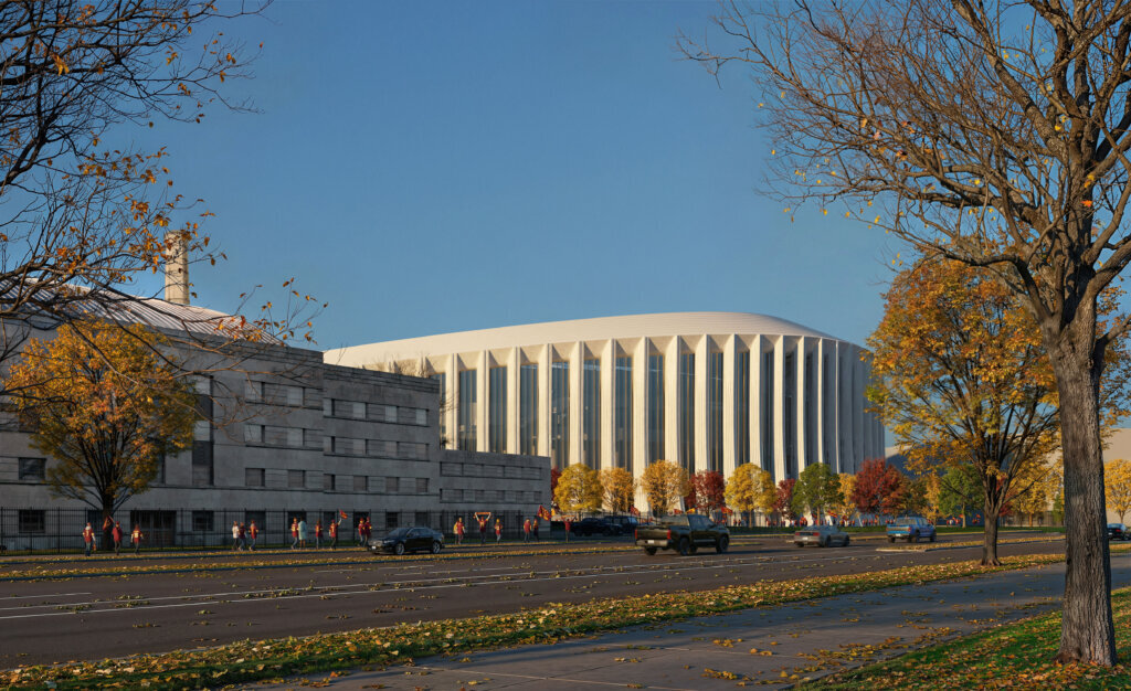 New renderings of the light gray pillared stadium show how it will be immersed in the Southeast D.C. neighborhood.
