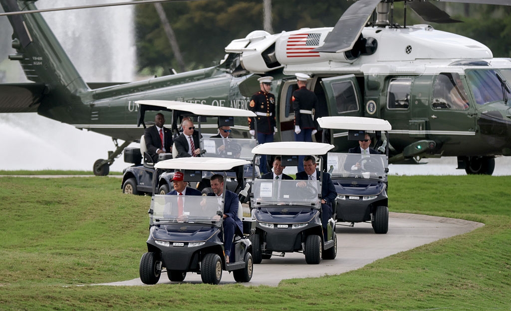 President Trump Arrives At Trump National Golf Course In Doral, Florida
