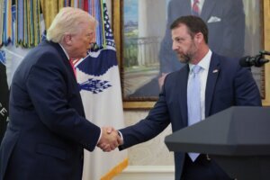 President Trump Attends Swearing In Ceremony For New DHS Secretary Mullin