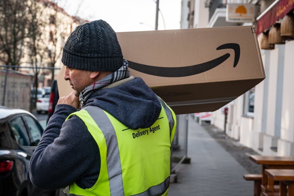 Berlin,,Germany, ,January,27,,2020:,Amazon,Prime,Delivery,Man