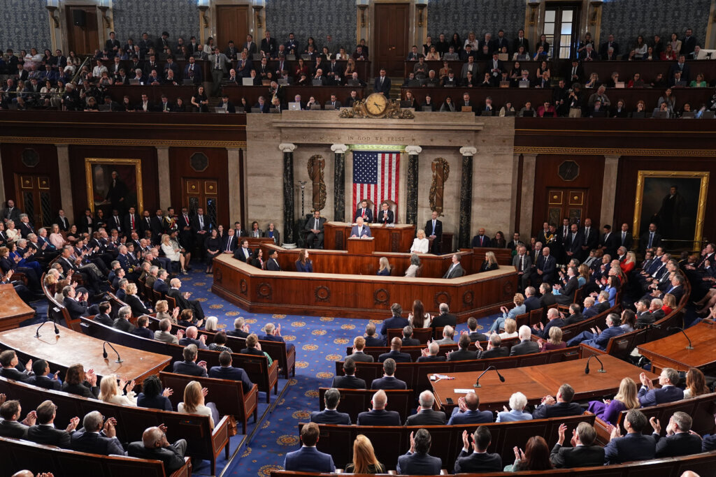 Britain's King Charles III speaks to a joint meeting of Congress in the House Chamber at the U.S. Capitol, Tuesday, April 28, 2026, in Washington. (AP Photo/Matt Rourke)