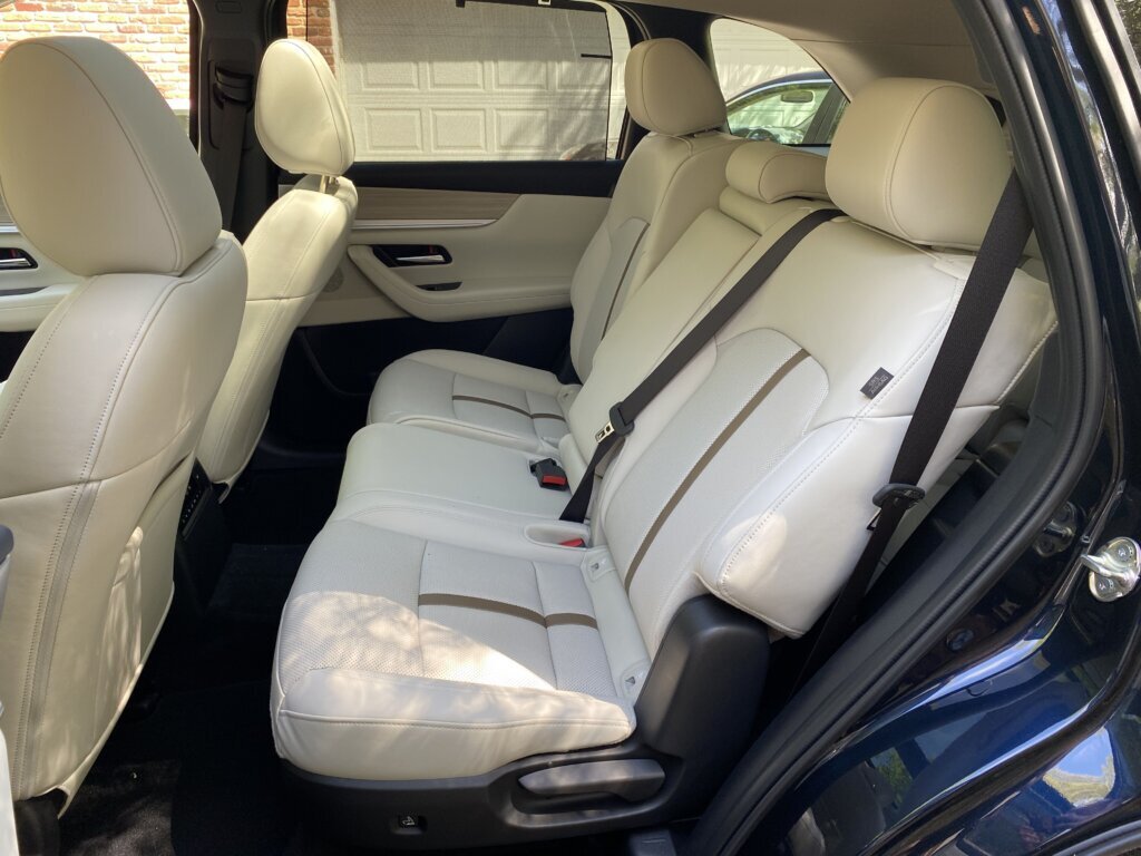 The interior looks stunning in white leather, a color that could just as easily be called, “Dear God, please don’t spill anything!” (WTOP/John Aaron)