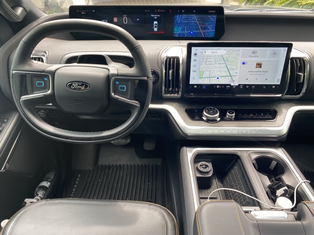 The navigation on a wide display, as well as on another big display in the center. (WTOP/John Aaron)