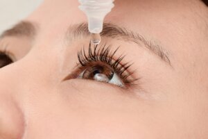 Close up shot of moment eye drops fall
