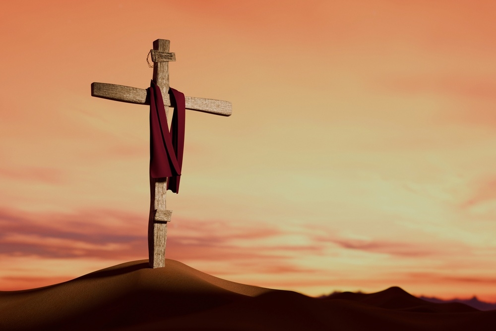 Wooden,Christian,Cross,Stands,On,A,Desert,Hill,Under,A