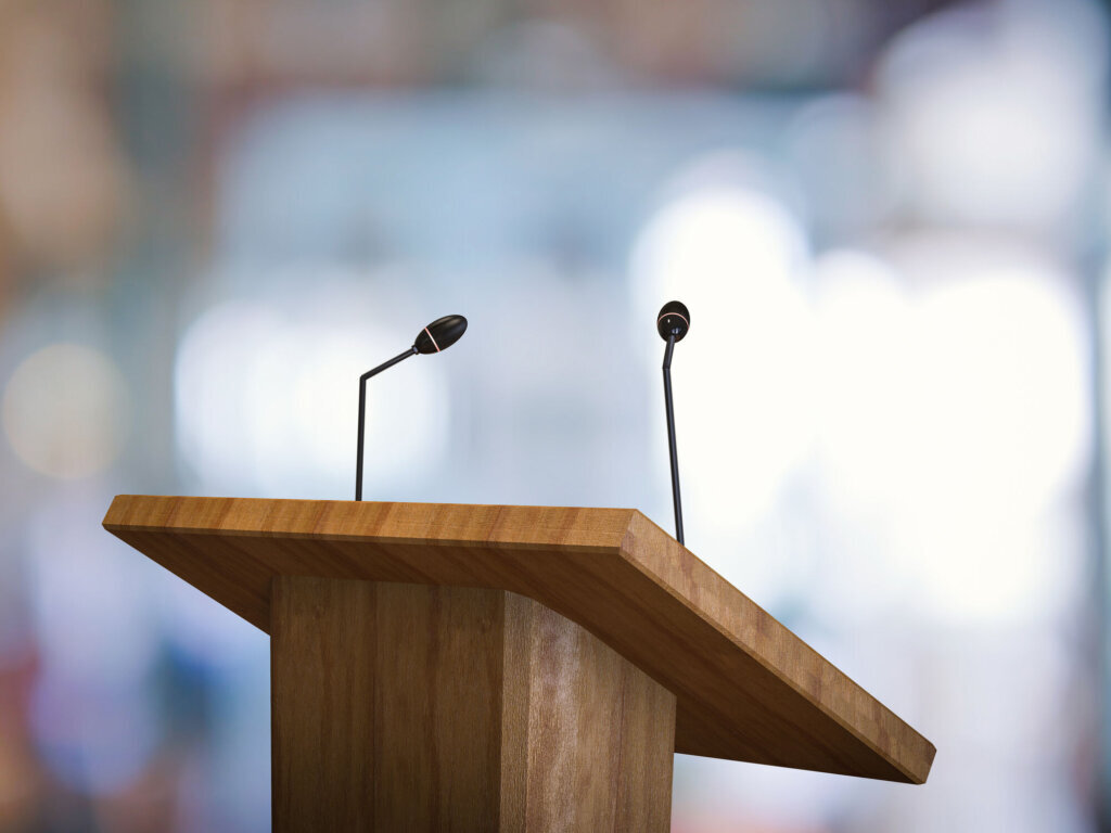 Podium with microphone