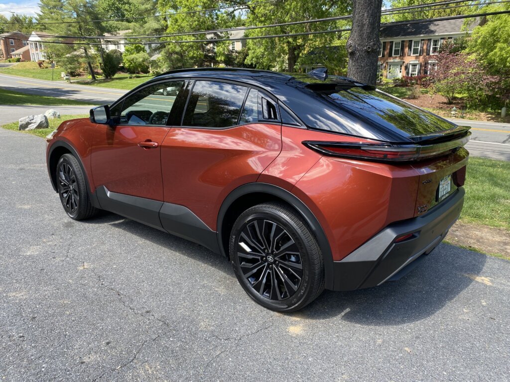 WTOP's John Aaron argued that the roofline, while stylish, compromises cargo space, but others disagreed after taking a look inside the 2026 Toyota C‑HR. (WTOP/John Aaron)