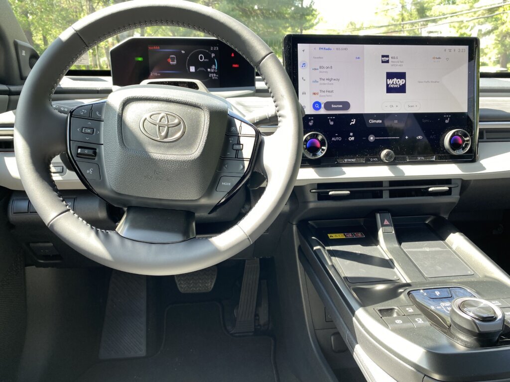 There are plenty of other pluses in the cabin, including dual wireless phone chargers up front. (WTOP/John Aaron)