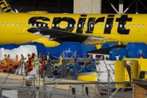 Spirit Airlines Planes Sit Parked At Phoenix Goodyear Airport After Airline Shuts Down
