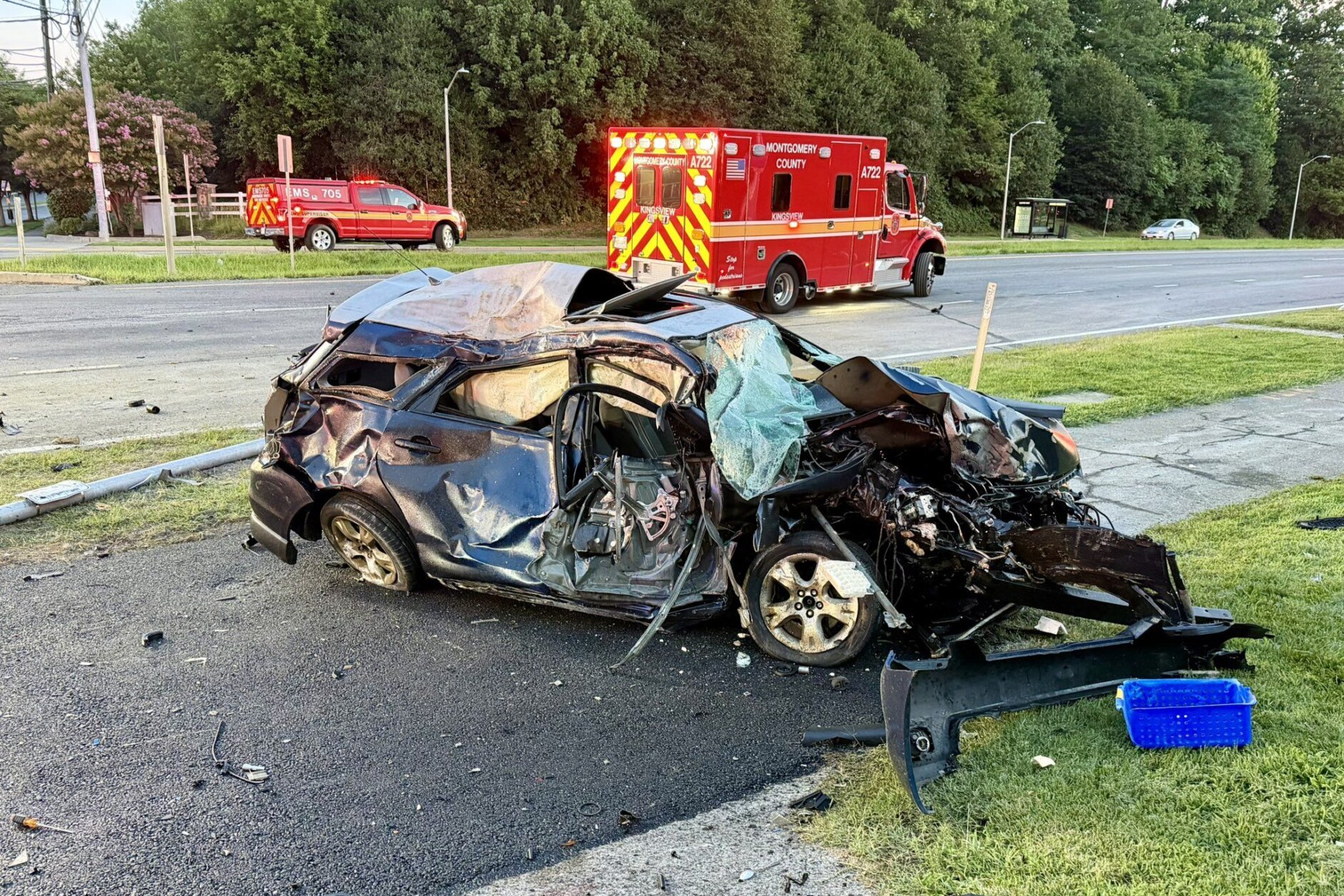 Vehicle damaged in crash.
